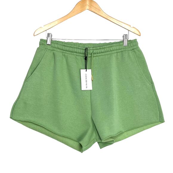 WeWoreWhat Pull On Shorts Sz L Green Drawstring Waist Fleece Lined Sweat… - Picture 2 of 9